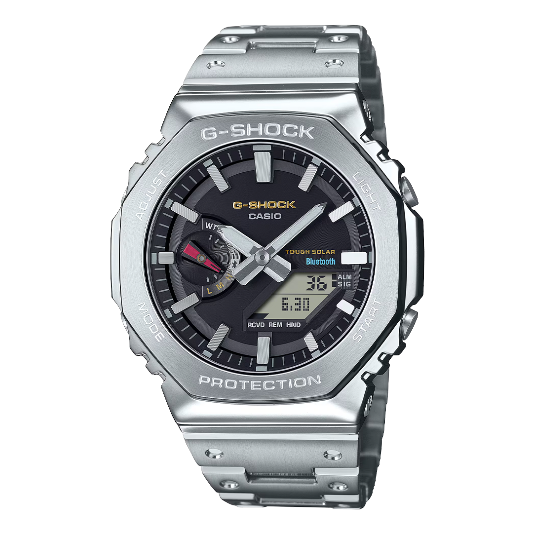 型番：GM-B2100SD-1CJF<br />
<br />
ケース径：44.4ｍｍ<br />
防水機能：20気圧<br />
ブルートゥース搭載ソーラー<br />
<br />
<br />
価格：84,700円（税込）<br />
<br />
<br />
スタッフの一言：<br />
<br />
2100シリーズに初代Gショックのカラーリングを採用したフルメタルモデル<br />
<br />
重厚なイメージに差し色が入ることで軽やかな印象となっています<br />
<br />
2100シリーズで迷ってる方に候補にしてもらいたいおススメの1本です<br />
<br />
<br />
お問い合わせやご予約などは、こちらをクリックしてください↓<br />
https://kobayashi-tokeiten.com/inquiryform/<br />
「グレッシブを見た」と型番などの記載もお願いします<br />
グレッシブ担当までご連絡いただけると、よりスムーズな対応をさせていただきます