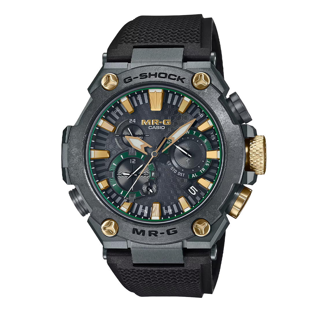 型番：MRG-B2000RG-3AJR<br />
ケース径：49.8ｍｍ<br />
防水機能：20気圧<br />
ブルートゥース搭載電波ソーラー<br />
<br />
<br />
価格：385,000円（税込）<br />
<br />
<br />
スタッフの一言：<br />
<br />
甲冑の素材を熱したときに現れる深い青緑色を表現して使用したモデル<br />
<br />
和のテイストを感じることが出来る重厚さのある時計となっています<br />
<br />
Gショックの最高峰MR-Gをお考え中の方におススメしたい1本です<br />
<br />
<br />
お問い合わせやご予約などは、こちらをクリックしてください↓<br />
https://kobayashi-tokeiten.com/inquiryform/<br />
「グレッシブを見た」と型番などの記載もお願いします<br />
グレッシブ担当までご連絡いただけると、よりスムーズな対応をさせていただきます<br />
