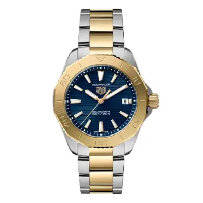 型番：WBP1120.BB0002<br />
ムーヴメント：ソーラークォーツ<br />
ケース径：40mm<br />
防水：200m<br />
<br />
価格：627,000円(税込)<br />
<br />
人生における、どんな冒険にも立ち向かえるデザインののタグ・ホイヤー アクアレーサー プロフェッショナル200 ソーラーグラフ。汎用性に富むパートナーとなるウォッチです。ケース径40mmのモデルは、最先端のソーラーグラフ テクノロジーに、18K 2Nゴールドプレートのプレシャス感あふれるデザインが組み合わされ、メゾンを代表するツールウォッチにラグジュアリーなタッチを添えています。
