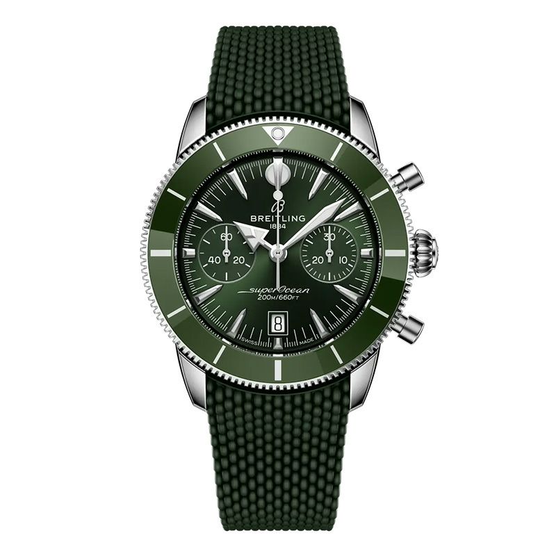 型番：AB0156361L1S1<br />
ムーブメント：ブライトリング01 (マニュファクチュール)<br />
ケース径：42ｍｍ<br />
防水機能：200ｍ<br />
<br />
価格：1,265,000円（税込）<br />
<br />
特徴的な槍と矢の形をした針、アノダイズ処理を施した回転ベゼル、そして自然な美しさを備えた洗練されたプロポーションが、海とスタイルを愛する冒険家たちを魅了しました。<br />
最新のSuperocean Heritageは、オリジナルの特徴をすべて踏襲し、さらに洗練されています。<br />
<br />
このクロノグラフは、Breitlingの業界をリードする計時ムーブメントであるブライトリング マニュファクチュール キャリバー 01を搭載。<br />
セラミックインレイのベゼルは優れた耐傷性を提供し、一体型のメッシュメタルまたはメッシュラバーブレスレットはケースにぴったりとフィットし、折りたたみ式クラスプでしっかりと固定され、すっきりとした防水仕上げを実現します。<br />
トーン・オン・トーンのサブダイヤル、6時位置の控えめな日付ウィンドウ、そしてオリジナルのシグネチャー針（時を示す矢印、分を示す槍）により、表面の上でも下でも、視認性とバランスが保たれています。
