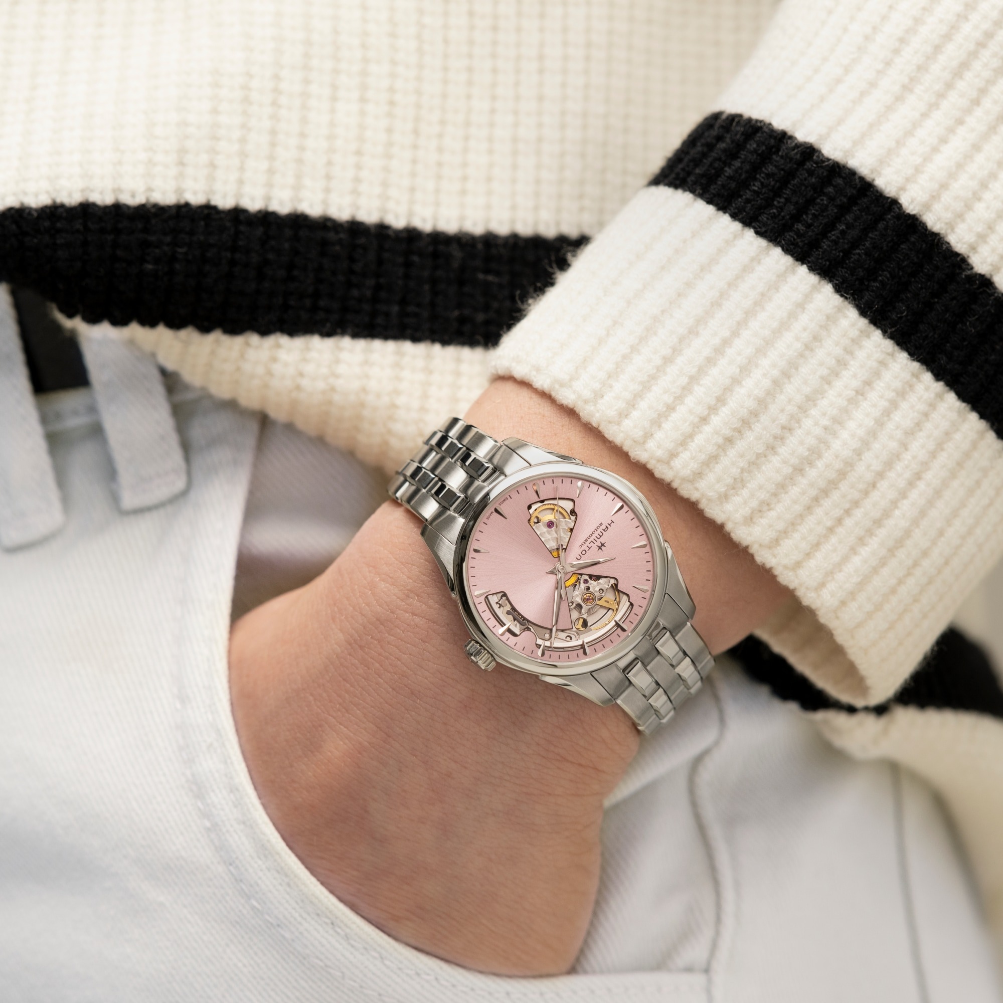 ジャズマスター オープンハート  レディ  ピンク 36mm  H32215170