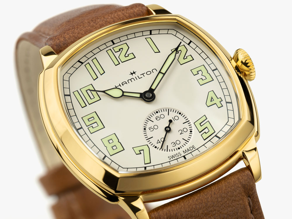 ハミルトン クッション メカニカル 34mm ゴールドPVD H36139520
