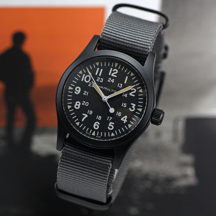 ハミルトン カーキ フィールド メカ 手巻 38mm ブラックPVD NATOストラップ 80時間パワーリザーブ 正規輸入品 H69409930