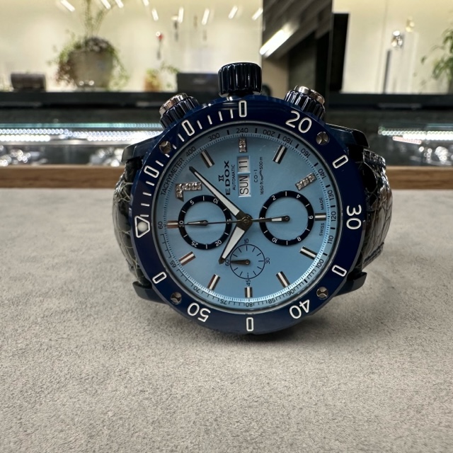 エドックス　EDOX　時計　機械式時計　腕時計　世界限定　かっこいい　クロコダイル　ダイバーズ　ブルー　水色　スカイブルー　海　