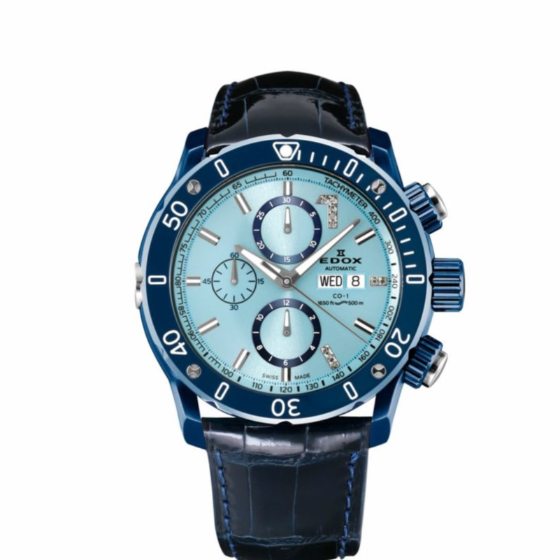 エドックス　EDOX　時計　機械式時計　腕時計　世界限定　かっこいい　クロコダイル　ダイバーズ　ブルー　水色　スカイブルー　海　