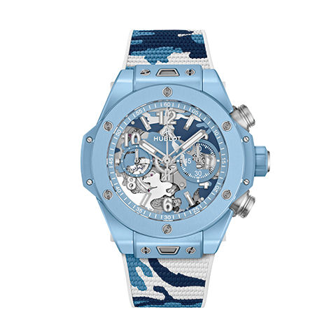 ウブロ　HUBLOT  紳士　421.EX.0190.RX.JCAM ビッグ・バン ウニコ スカイブルーカモ BIG BANG UNICO SKY BLUE CAMO 紳士時計　メンズ　メンズウォッチ　高級腕時計　 MEN’S 時計　メンズモデル　横浜髙島屋　高島屋横浜　横浜高島屋　高島屋横浜　yokohamatakashimaya takashimayayokohama yokohama ヨコタカ　横浜駅　横浜　横浜西口　ヨコハマタカシマヤ　タカシマヤ　時計売場　時計　正規品　正規販売店　神奈川県