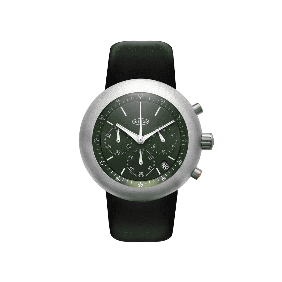 CHRONOPOD　 IPC010SILB　Green PowerIkepod（アイクポッド）復活のクロノグラフ「NEW CHRONOPOD」。2000年代に時計ブームを楽しんだ方に懐かしい、マーク・ニューソンが生み出した流線形UFO型ケースを継承しつつ、エマニュエル・ギョエのデザインダイヤルと日本製クロノグラフムーブメントを搭載。幻の「HEMIPOD」へのオマージュでありながら、ドーム型サファイア風防と快適なシリコンラバーストラップが現代的な装着感を実現。20年前の情熱を呼び覚ます、コレクター必見のリローンチモデル。