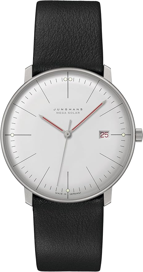 max bill mega solar　Bauhaus　59/2326.02ユンハンス（JUNGHANS）「マックス・ビル（max bill）」は、時をシンプルに美しく表現したドイツデザインの傑作。誕生日や就職、結婚記念日など、人生の節目に贈る特別な腕時計として人気の高いコレクションです。控えめながら深い存在感を放つデザインは、長く愛用できる一生もの。東京でユンハンスのプレゼントを選ぶなら阪急メンズ東京へ。都内最大級の展示数を誇り、贈り物にふさわしいマックス・ビルを実際に手に取ってご覧いただけます。  ユンハンス（JUNGHANS）「マックス・ビル（max bill）」は、ドイツ・バウハウスの哲学を継承した機能美とミニマルデザインの腕時計コレクション。無駄のないフォルムと高い視認性で、時代を超えて愛される名作。東京でユンハンスのマックス・ビルを購入するなら阪急メンズ東京がおすすめ。都内最大級の展示数を誇り、手巻き・自動巻き・クロノスコープなど幅広いラインナップをご覧いただけます。