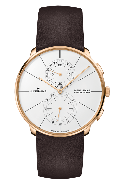 Meister fein Chronoscope MEGA Solar　59 7201 00　時代を超えて愛されるドイツ時計、JUNGHANS（ユンハンス）。シンプルで上品なデザインは、結納返しや誕生日、クリスマスプレゼントなど、大切な方への贈り物にも最適です。控えめながらも確かな個性を放つ佇まいは、贈る人のセンスと想いを静かに伝えてくれます。マックス・ビルやフォーム、マイスターなど人気シリーズはいずれも高品質なドイツ製。誠実で実用的、そして美しい一本を贈るなら、東京・阪急メンズ東京 FORTUNE TIMEで。正規販売店ならではの信頼と豊富なラインナップで、記念日にふさわしい一本が見つかります。