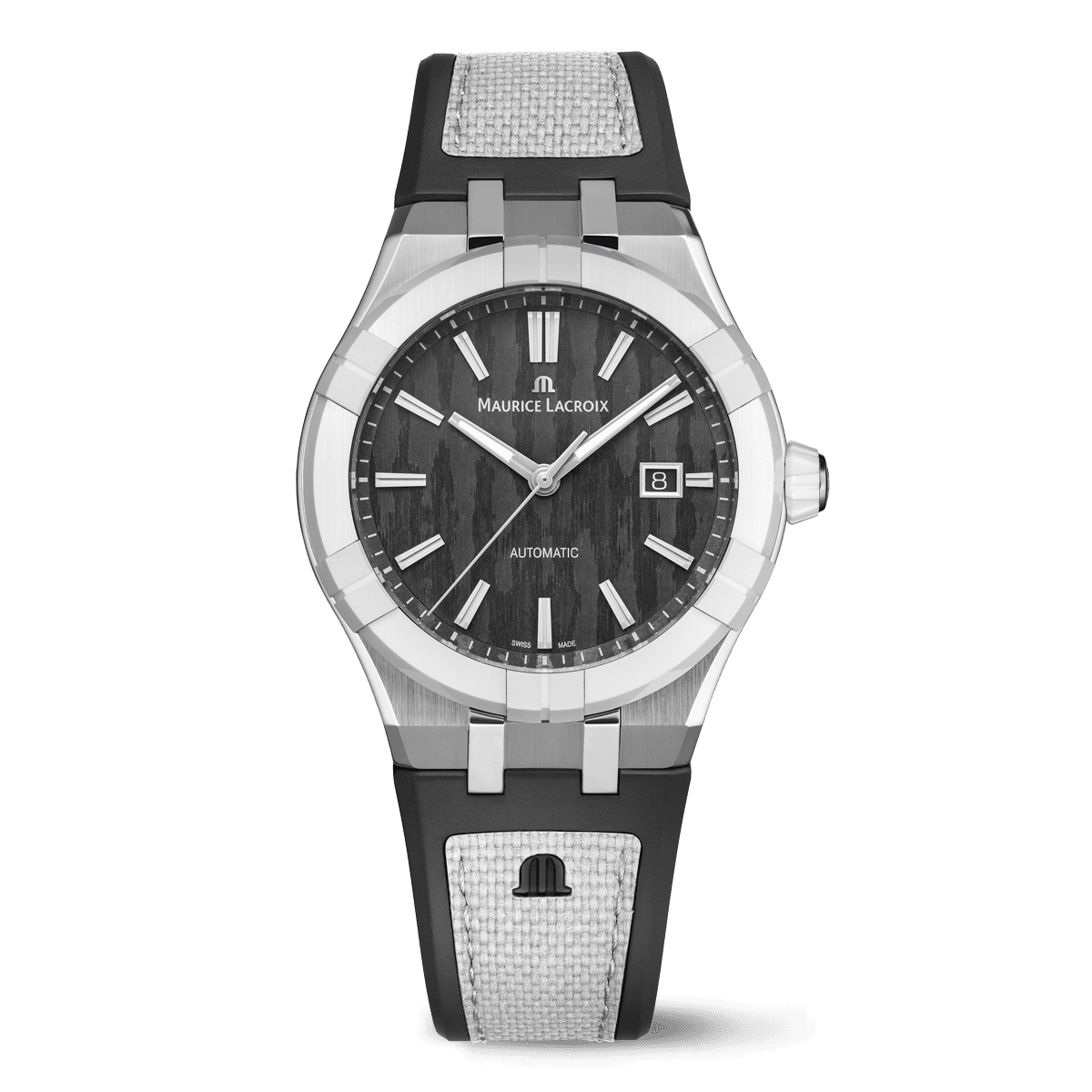 AIKONIC AUTOMATIC 43MM AC6008-SSL70-330-2モーリス・ラクロア（Maurice Lacroix）AIKONIC。都市的で洗練されたデザインに最高級テクニカルセラミックとバイマテリアルラバーストラップを融合した機械式腕時計。新開発ML1000キャリバー搭載、「Your Time is Now」の精神を体現。ブラック・ホワイト・ネイビーブルーの3色展開で、スーツからオフスタイルまで幅広く対応するビジネスパーソン必携の高精度ウォッチ。