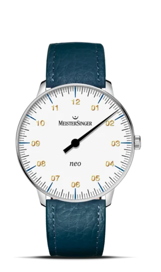 ベゼルはなく、ドーム型のガラスを備えたNeoは、 整然としていて、ミニマリストで、独特で、自信に満ちているという点から、1960 年代を想起させるデザインです。直径 36 mm のスリムなケースを備えたNeo は、MeisterSinger コレクションの中で最もエレガントなモデルの 1 つであり、細い手首にもよく似合います。