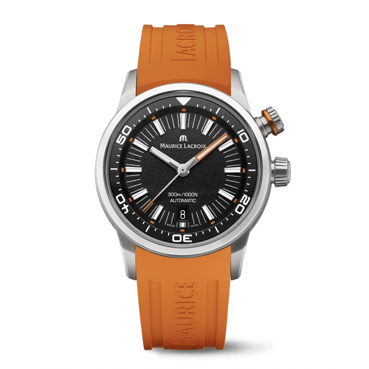 MAURICE LACROIX PONTOS S DIVER PT6248-SS00L-330-Jは、プロフェッショナルダイバーにも対応する30気圧防水の自動巻きダイバーズウォッチ。ブラックダイヤルと選べる3種のストラップで本格仕様を日常に。