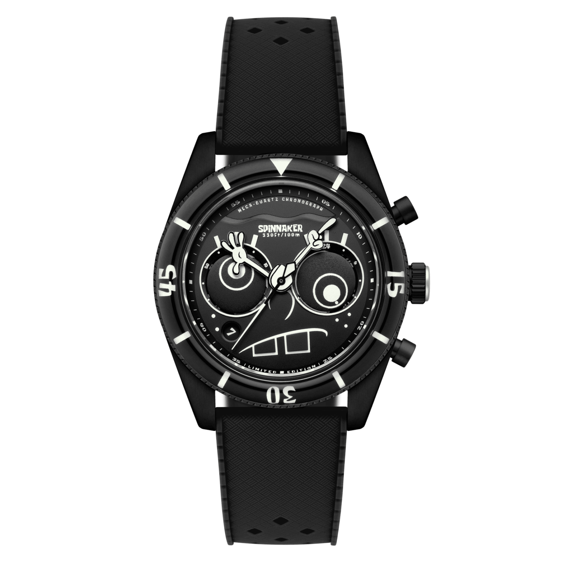世界650本限定のFLEUSS CHRONOGRAPH SPONGEBOB SQUAREPANTS EYEDIAL SP-5154-02は、愛らしいスポンジ・ボブの表情とグルグルと回転する目玉ギミック、両腕で表現された時分針、ネクタイ型の秒針など、遊び心あふれるデザインが魅力の限定クロノグラフ腕時計。『スポンジ・ボブ』の世界観をユーモラスに再現しつつ、日本製ムーブメントとスイス製ルミノバによる実用性も兼ね備えた、アニメファンと時計好きの両方におすすめのスペシャルモデル。