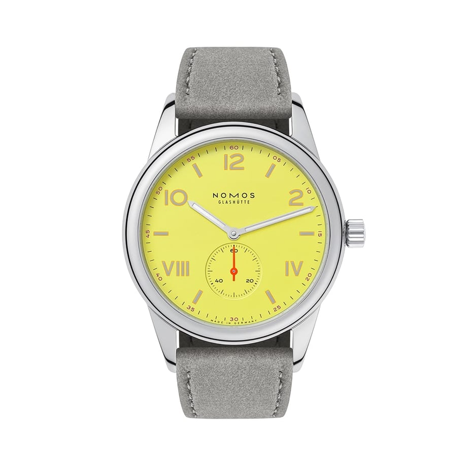 NOMOS Glashütte クラブキャンパス 38 Star Light NM721.GB ─ 明るく希望に満ちたイエローダイアルが魅力。38.5mmの手巻き時計は進学・転職・移住など人生の転機にぴったりの記念品。