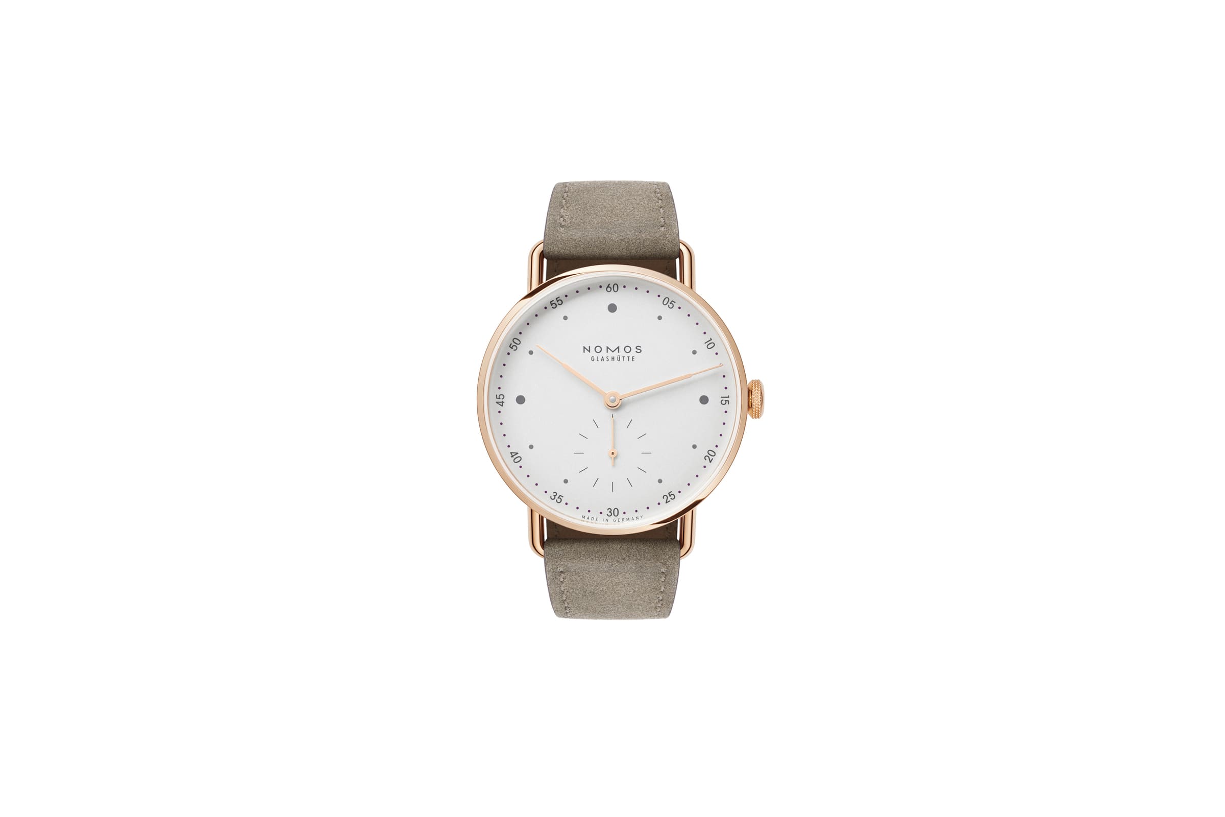ノモス グラスヒュッテ（NOMOS GLASHÜTTE）のレディース腕時計「メトロ 33 ローズゴールド（1170/MT3A4W233）」は、直径33mmの華奢なケースにローズゴールドを採用した、気品漂う機械式腕時計。手巻きキャリバーAlphaを搭載し、ベルリンのデザイナー、マーク・ブラウンによる洗練されたデザインが光る個性派モデル。