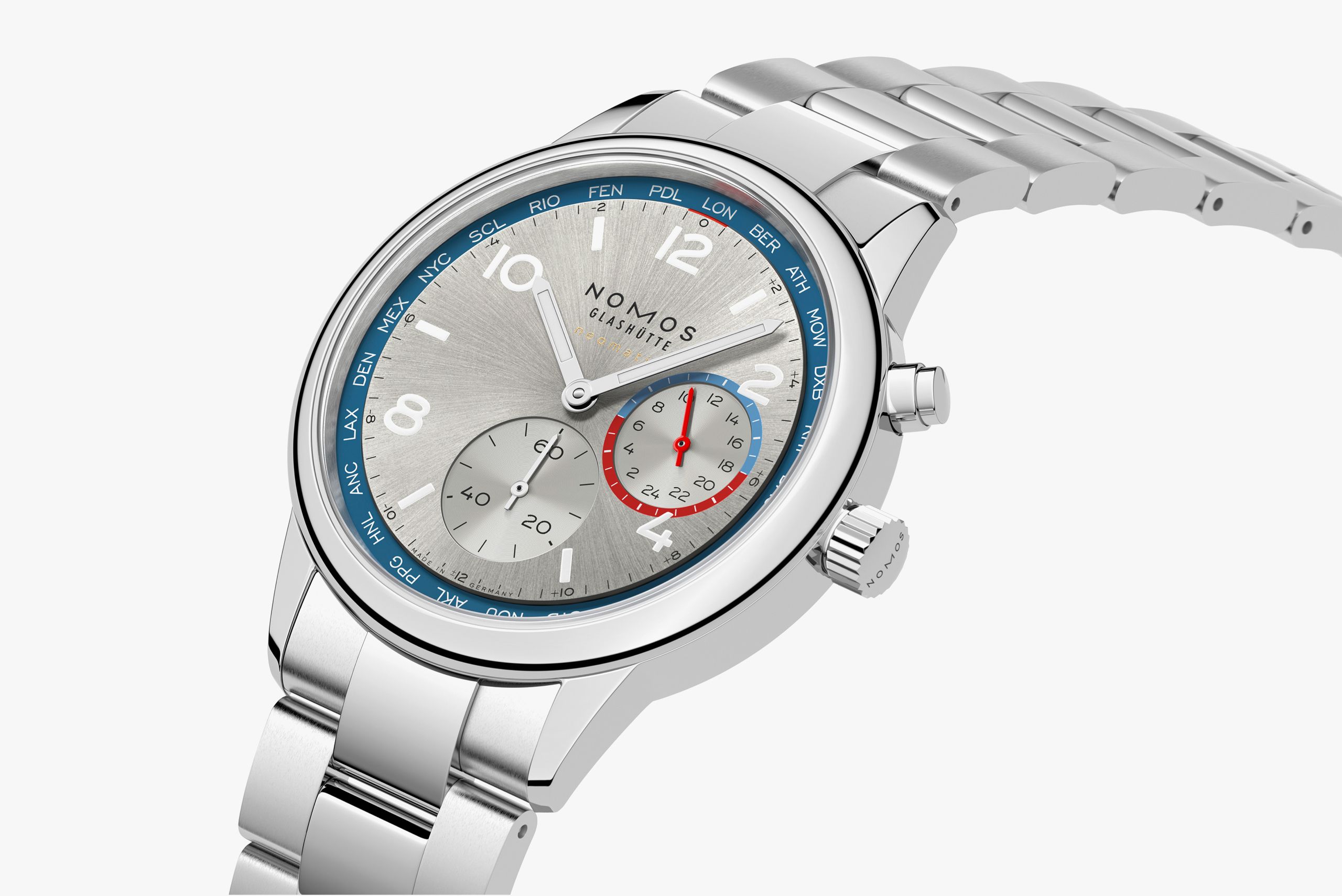 NOMOS クラブ・スポーツ ネオマティック ワールドタイマー シルバー 全体画像 NOMOSGLASHÜTTE＋FORTUNE TIME 表参道ヒルズ店