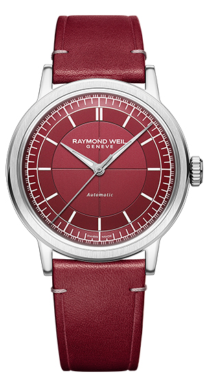 RAYMOND WEIL(レイモンド・ウェイル) 2025新作 バーガンディー＆シルバーのバイカラーが腕元を力強く彩る、情熱的なネオ・ヴィンテージウォッチ。レイモンド・ウェイル「ミレジム センターセコンド インフィニット バーガンディー リミテッド エディション」が2025年2月14日に世界限定88本で発売