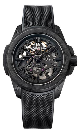 NORQAIN(ノルケイン) ノルケインがTHREECの特別オーダーを受け生み出したオールブラックのコレクションアイテム。ノルケイン「ワイルドワン スケルトン 39mm “スリーク” リミテッドエディション」