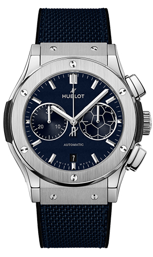 HUBLOT(ウブロ) 2026新作 サッカー日本代表オフィシャルウォッチ。ウブロ「クラシック・フュージョン クロノグラフ チタニウム ブルー ヴィクトリー」