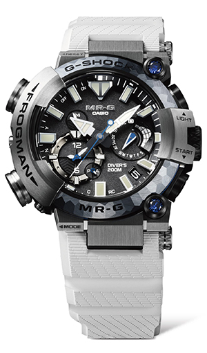 MR-G(エムアールジー) 2026新作 “MR-G”30周年を記念した特別モデル。ISO200m潜水用防水性能を備えた本格ダイバーズウオッチ“FROGMAN”。極地の海で形成される氷柱「ブライニクル」をモチーフにした“MR-G”