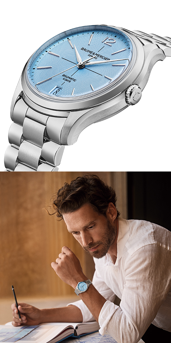 BAUME & MERCIER(ボーム＆メルシエ) 2026新作 ダイヤルにアイスブルーをまとった2つのリミテッドエディション。ボーム＆メルシエ「クリフトン ボーマティック」「クリフトン ボーマティック パーペチュアル カレンダー」