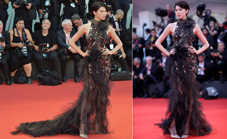 第76回ヴェネツィア国際映画祭のレッドカーペットにモデルの森星（もり ひかり）さんが3年連続で登場