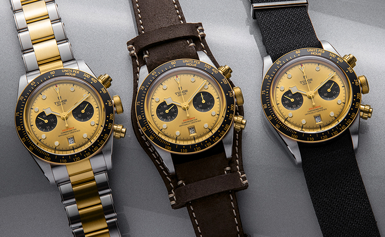 2022新作 チューダー「ブラックベイ」コレクションの中で、ひと際シックなオーラを纏うスチール＆イエローゴールドのクロノグラフ。