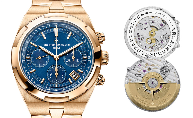 2022新作 ブルーラッカー・ダイヤルにピンクゴールドをあわせた、ヴァシュロン・コンスタンタン「オーヴァーシーズ・クロノグラフ」