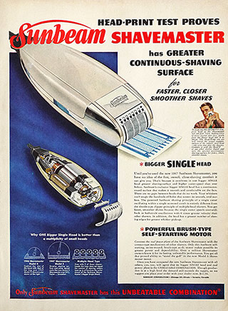 1940年代の雑誌に掲載されたサンビーム社のシェーバーの広告